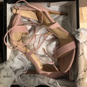 aimee dusty rose suede lace up heels
